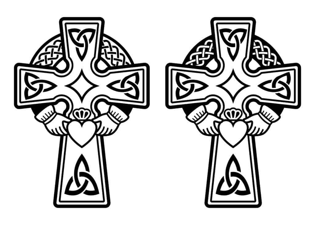 Claddagh design with hands, heart, and crown