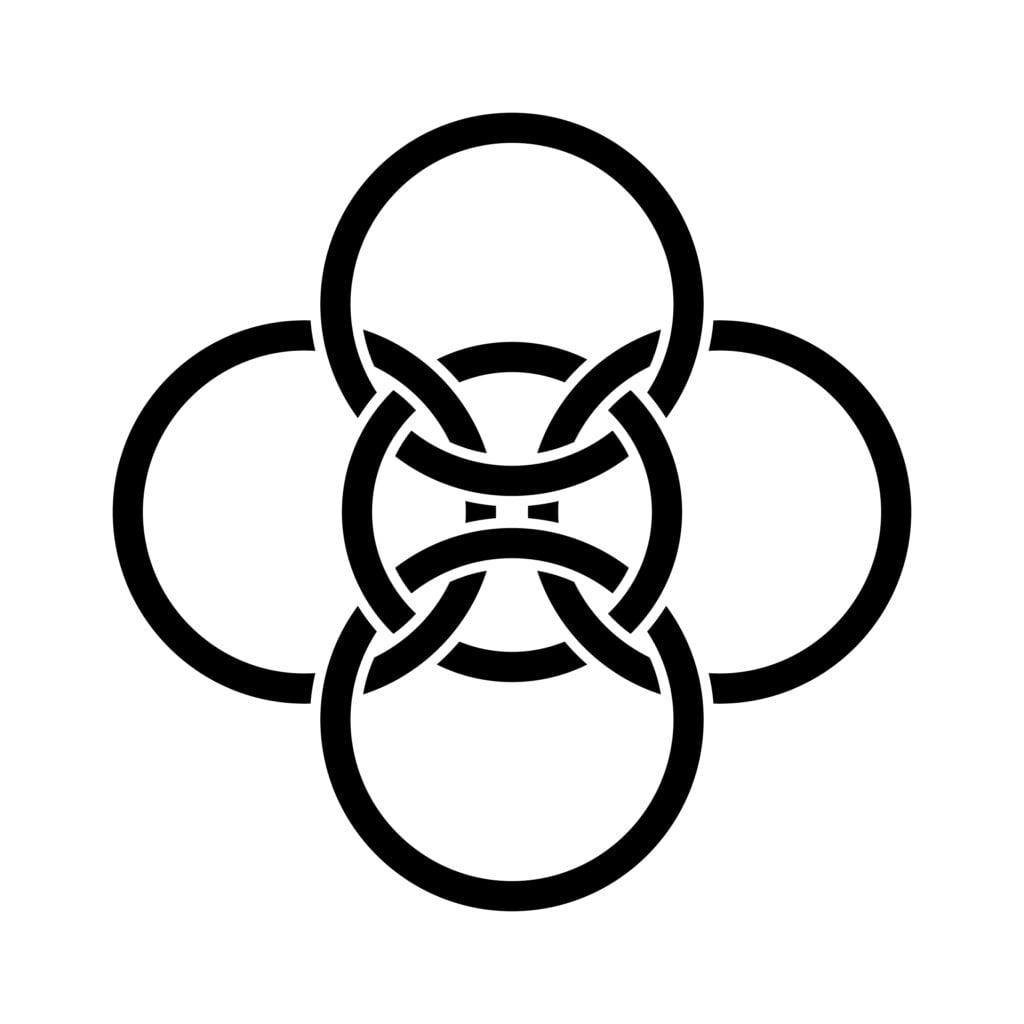 Five-fold design with four outer circles around a central circle