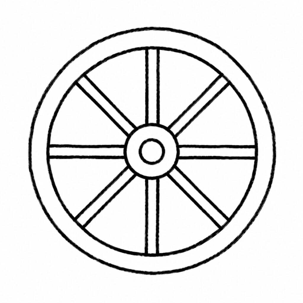 Black and white illustration of the Wheel of Taranis