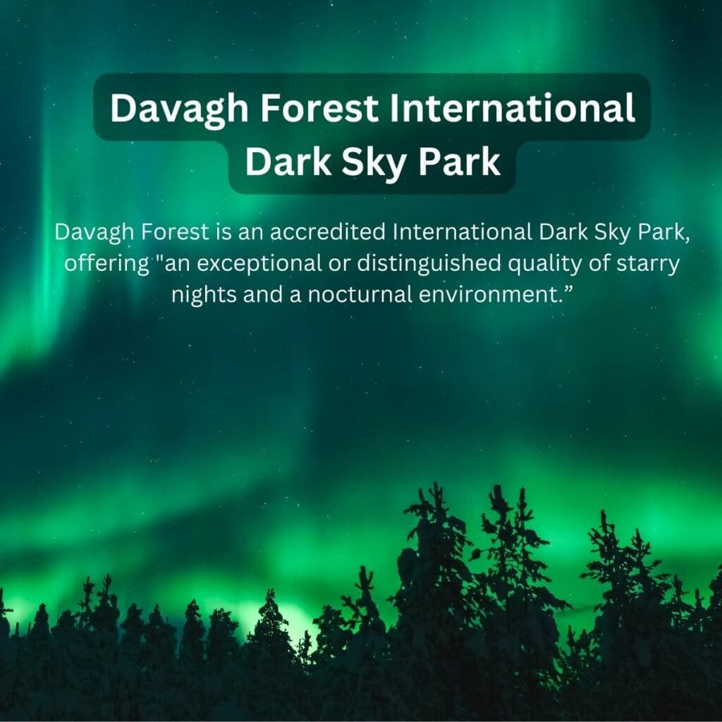Northern Lights over Dagh Forest International Dark Sky Park in Ireland.