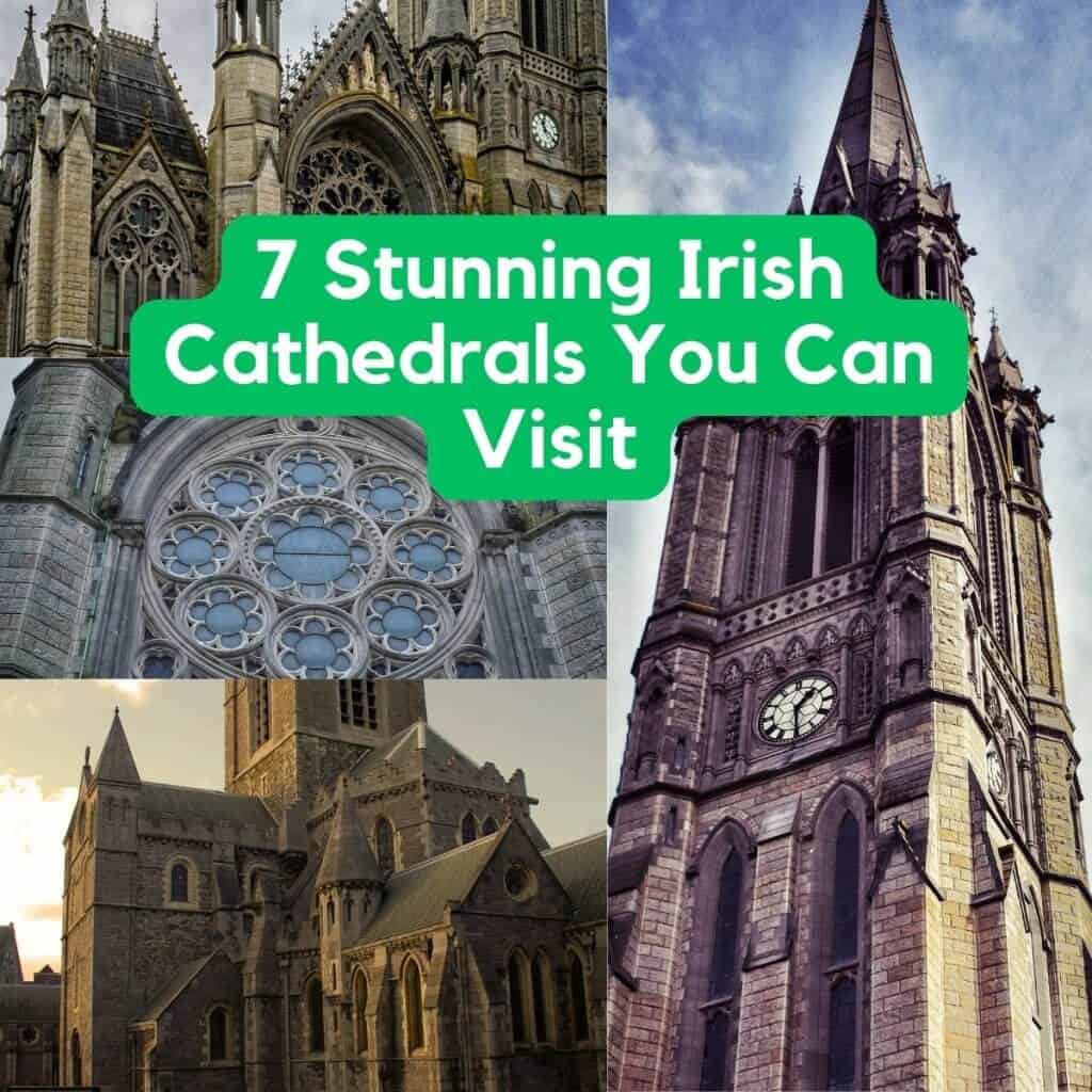 Stone Gothic cathedral with intricate window details, part of Ireland's rich heritage.