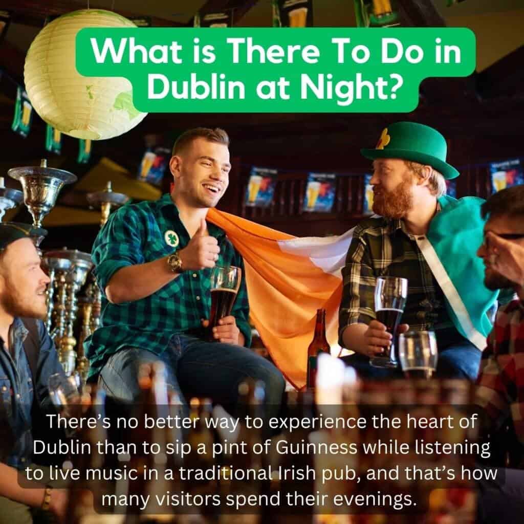 Drunken Irish pub scene with people enjoying Guinness and live music in Dublin.