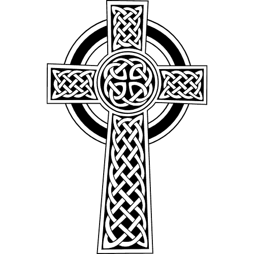 Intertwined Celtic knot symbols in black and white, traditional Irish art.