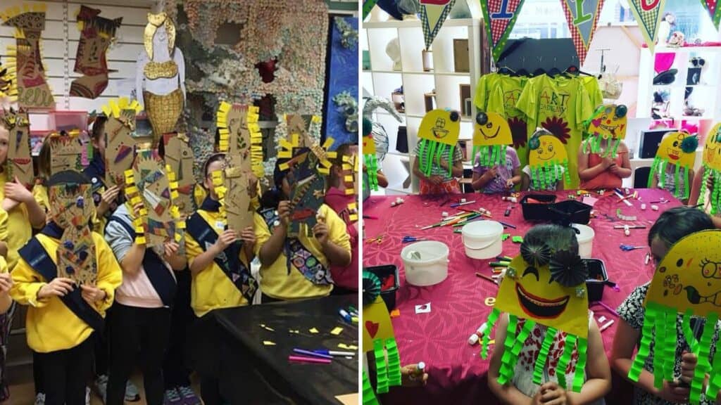 Colorful children's craft activities in Ireland, showcasing creative mask-making and playful art sessions.