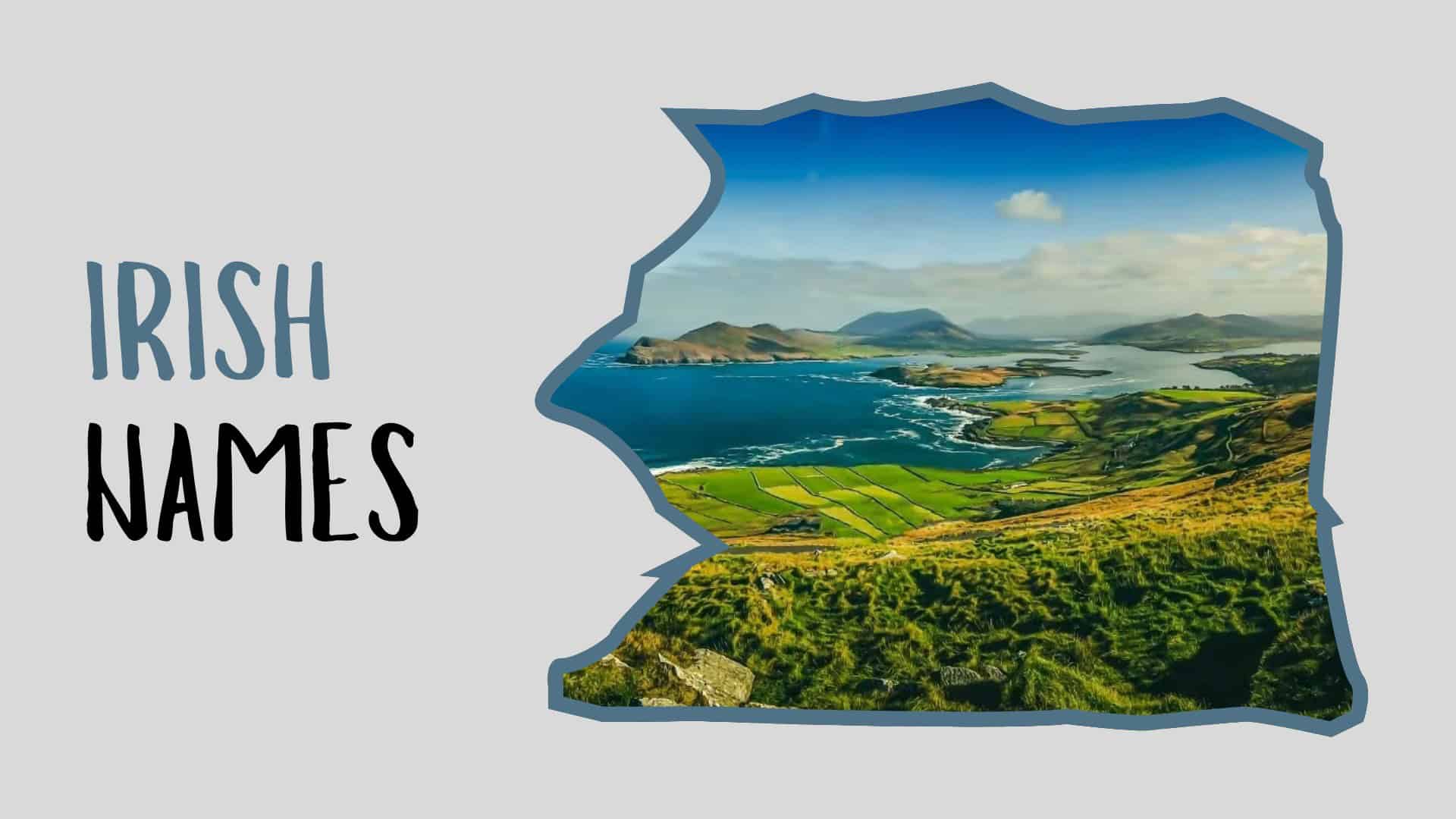 Ireland map outline with scenic coastal and countryside views.