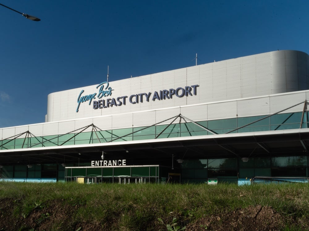 Belfast City Airport building exterior in Northern Ireland.