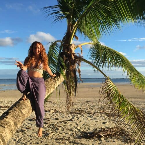 Kirsty on a palm tree