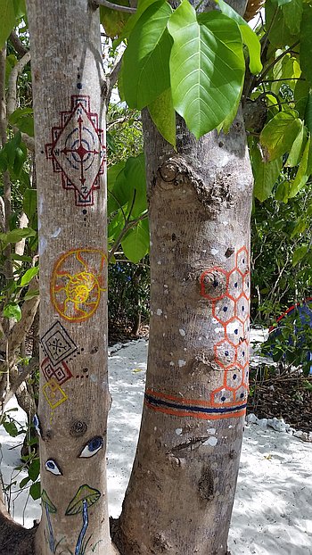 Camping on Dimancal Island F Spot adorning local trees with art