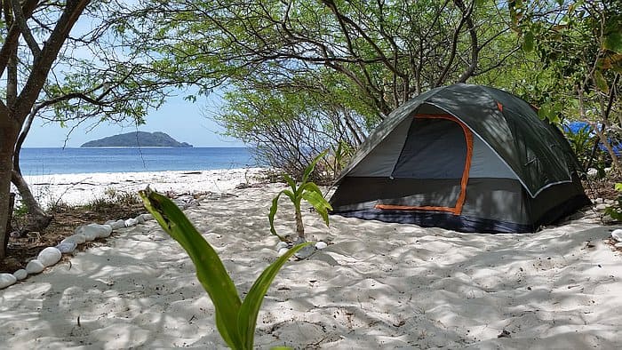 Camping on Dimancal Island F Spot entrance area with tent
