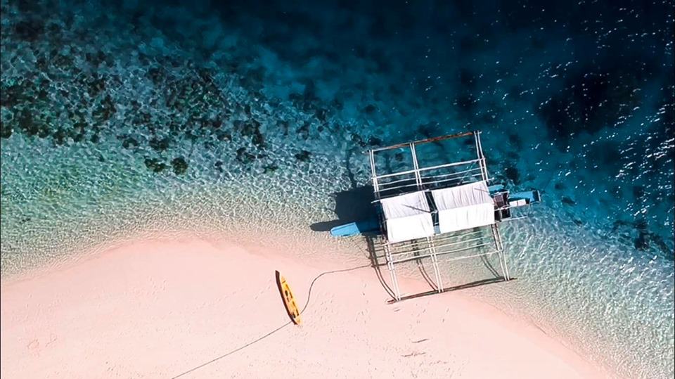 Boat tours itinerary between El Nido and Coron arial view of traditional banca boat