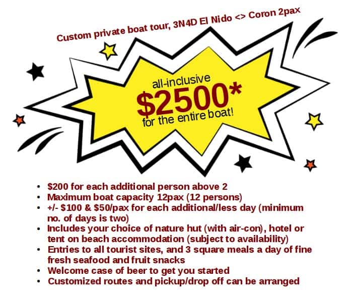 boat tours price el nido coron island hopping philippines