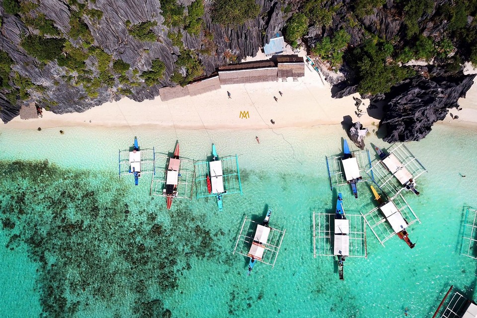 cyc beach coron palawan drone shot