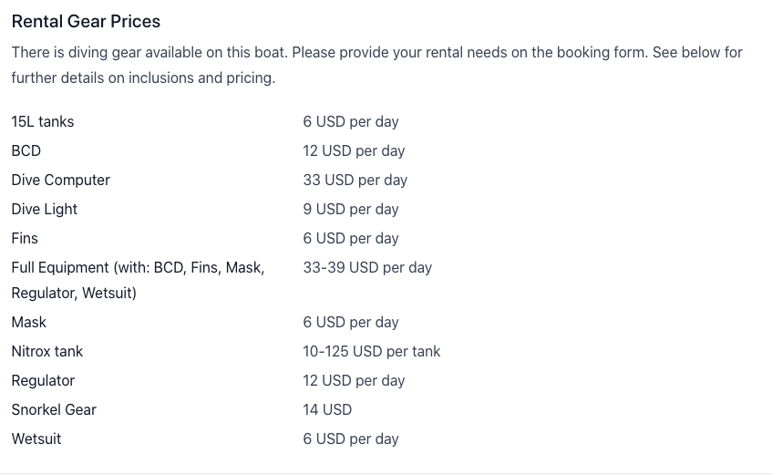 Infiniti rental gear prices