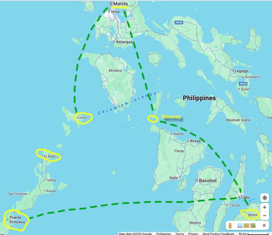 Boracay El Nido Palawan Bohol itinerary map 2