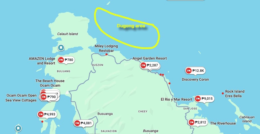 Detailed Philippines travel tips and map for exploring the Dugong area and nearby resorts.