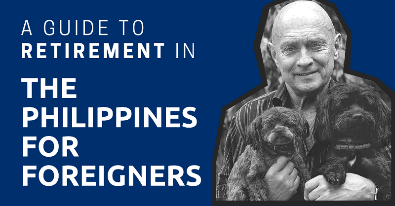 A senior man holding two dogs, showcasing relaxed retirement lifestyle in the Philippines.