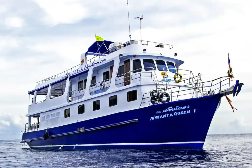 Manta Queen cruise ship in Thailand waters for island hopping tours.