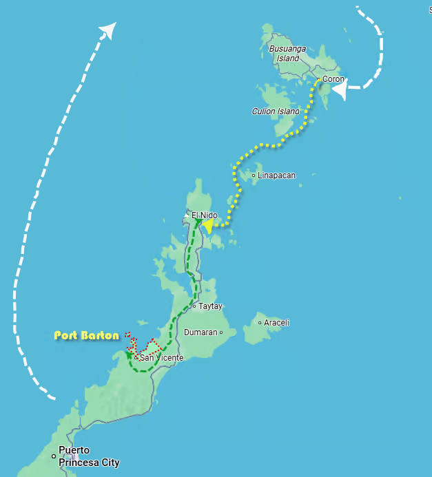 tour route package coron el nido port barton map
