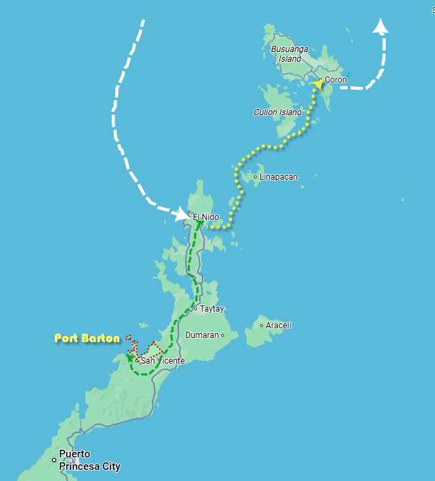tour route package port barton el nido coron map