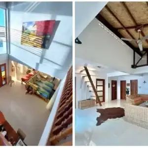 Bright, airy Filipino-style interior with large windows and tropical decor.