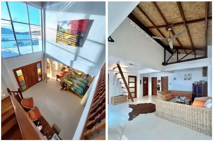 Bright, airy Filipino-style interior with large windows and tropical decor.