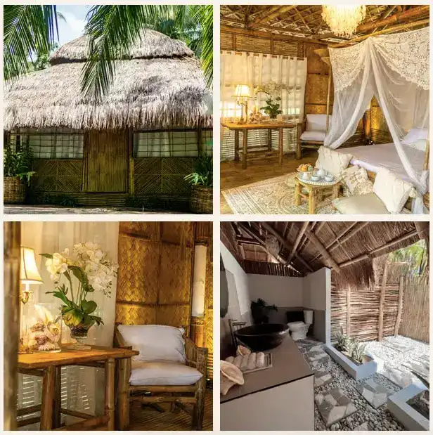 Charming rustic bungalow with thatched roof in the Philippines. Perfect for tropical island getaways.