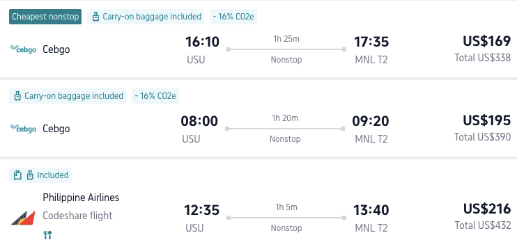 flights coron to manila