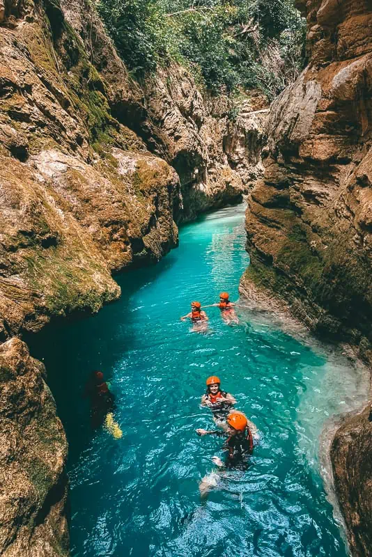 Tour group in kawasan falls moalboal