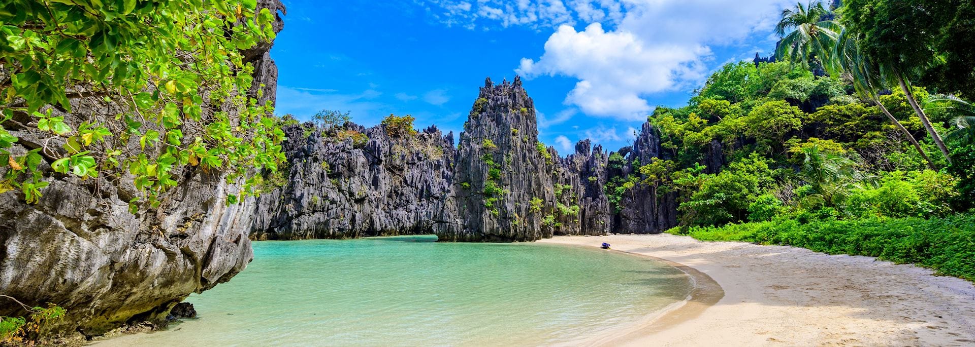 A tropical beach with turquoise water, white sand, lush greenery, and towering limestone cliffs—perfect for an island-hopping boat tour. A tropical beach with turquoise water, white sand, lush greenery, and towering limestone cliffs—perfect for an island-hopping boat tour.