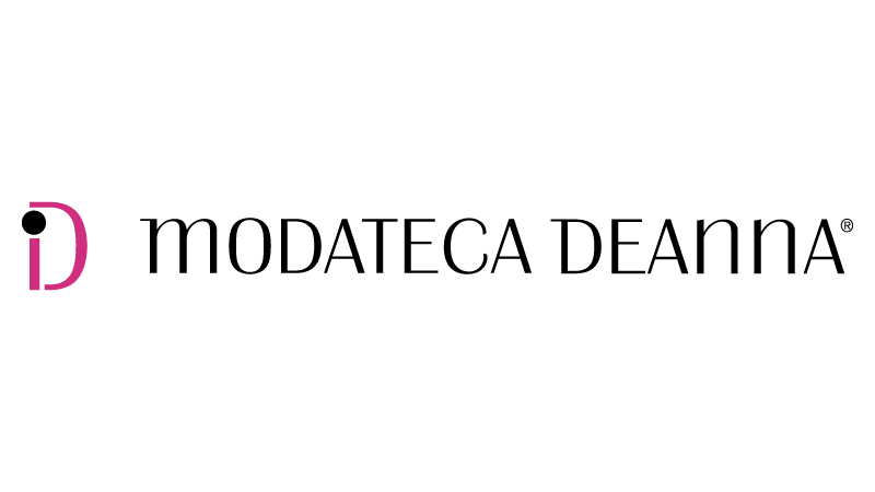 a black and pink logo on a blue background