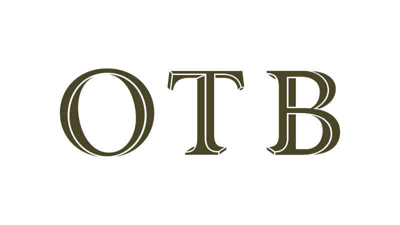 the word otb in brown on a blue background