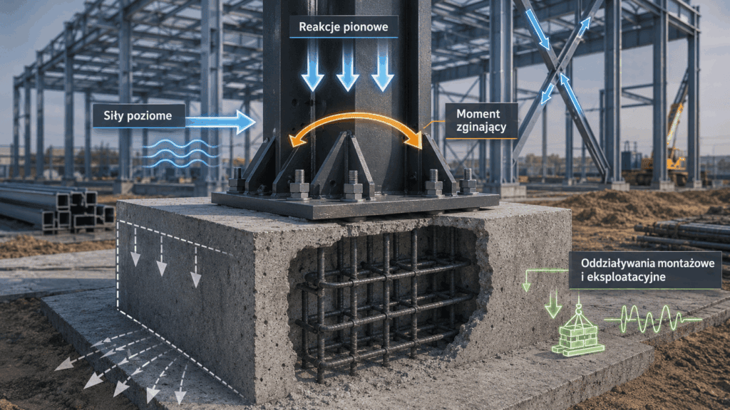 fundamenty pod konstrukcję stalową - siły