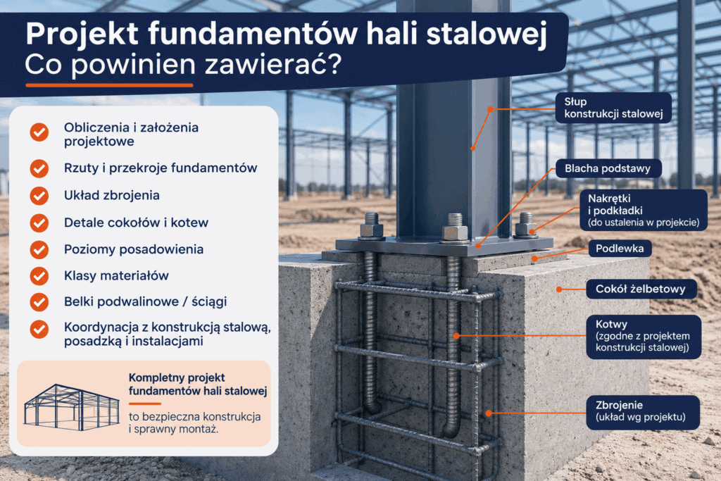 Projekt fundamentów hali stalowej 1