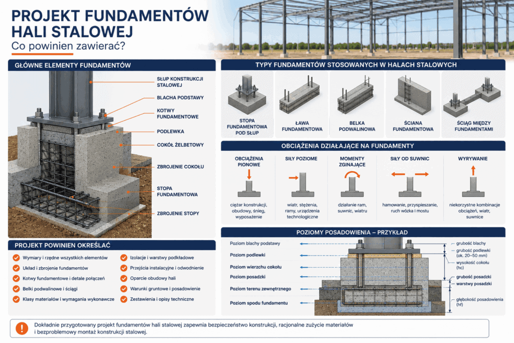 Projekt fundamentów hali stalowej 2