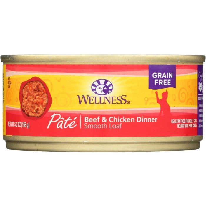 WELLNESS: Beef and Chicken Dinner Pate Cat Food, 5.5 oz