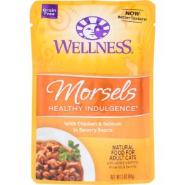 WELLNESS: Healthy Indulgence Morsels Chicken and Salmon Cat Food, 3 oz