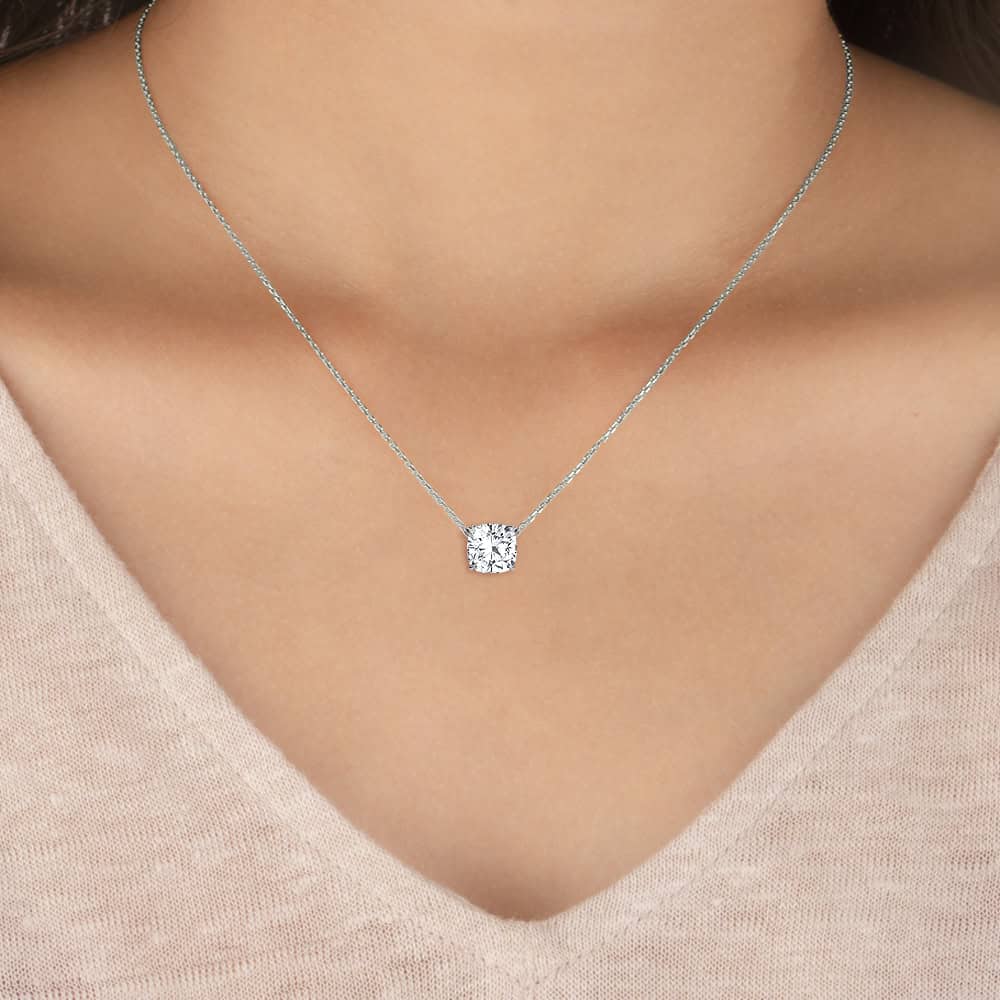 Cushion Solitaire Diamond Necklace - PLEASURE DIAMONDS L.L.C. 2