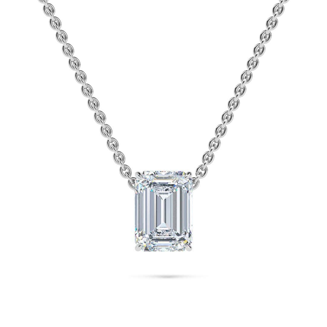 Emerald Solitaire Diamond Necklace - PLEASURE DIAMONDS L.L.C. 1