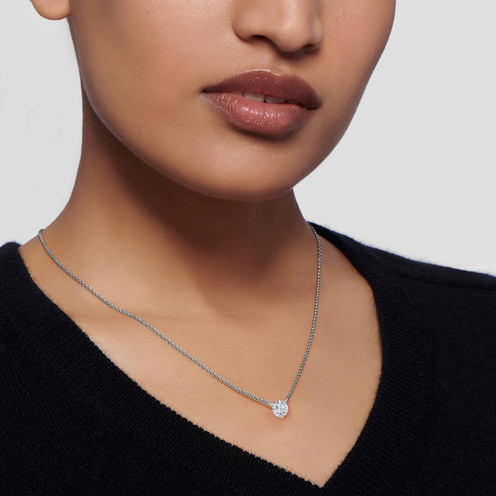 Round Solitaire Diamond Necklace (3 Prong) - PLEASURE DIAMONDS L.L.C. 2