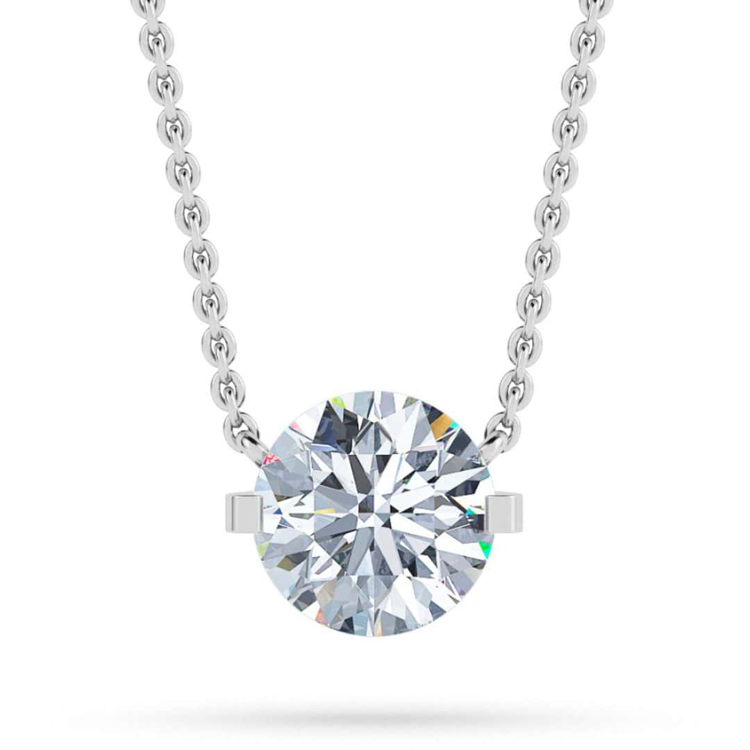 Round Solitaire Diamond Necklace (Bar Setting) - PLEASURE DIAMONDS L.L.C. 1