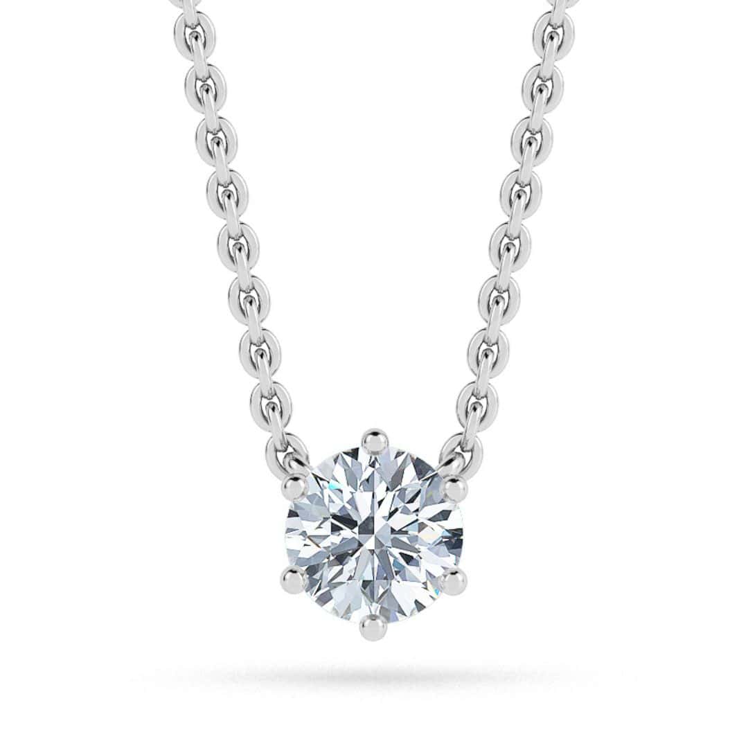 Round Solitaire Diamond Necklace (6 Prong) - PLEASURE DIAMONDS L.L.C. 1