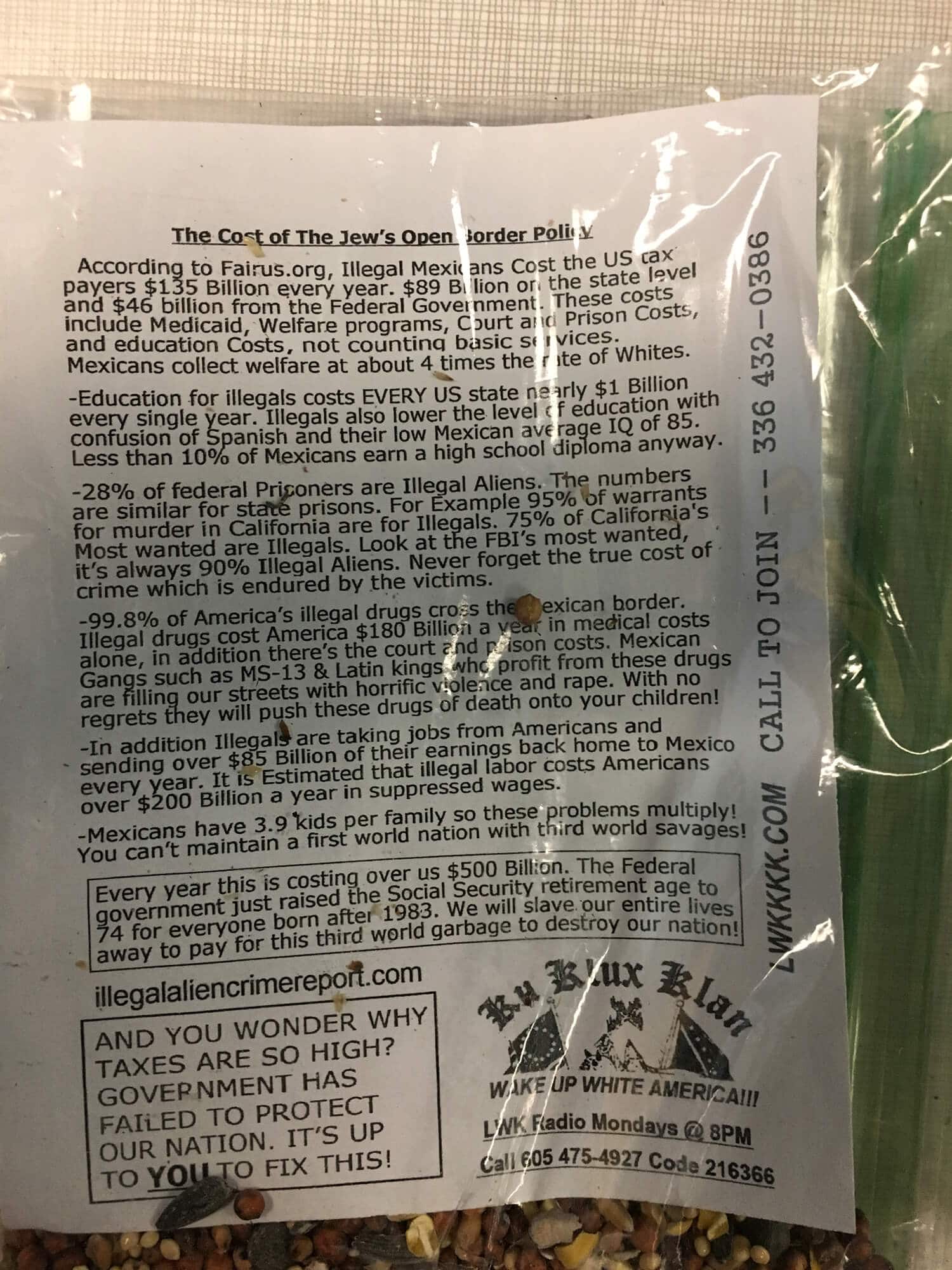 Materials distributed in Squirrel Hill on 12-9-2018