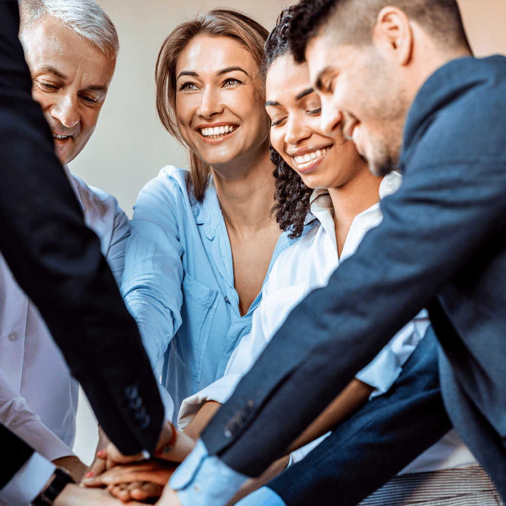 group of professionals in team circle