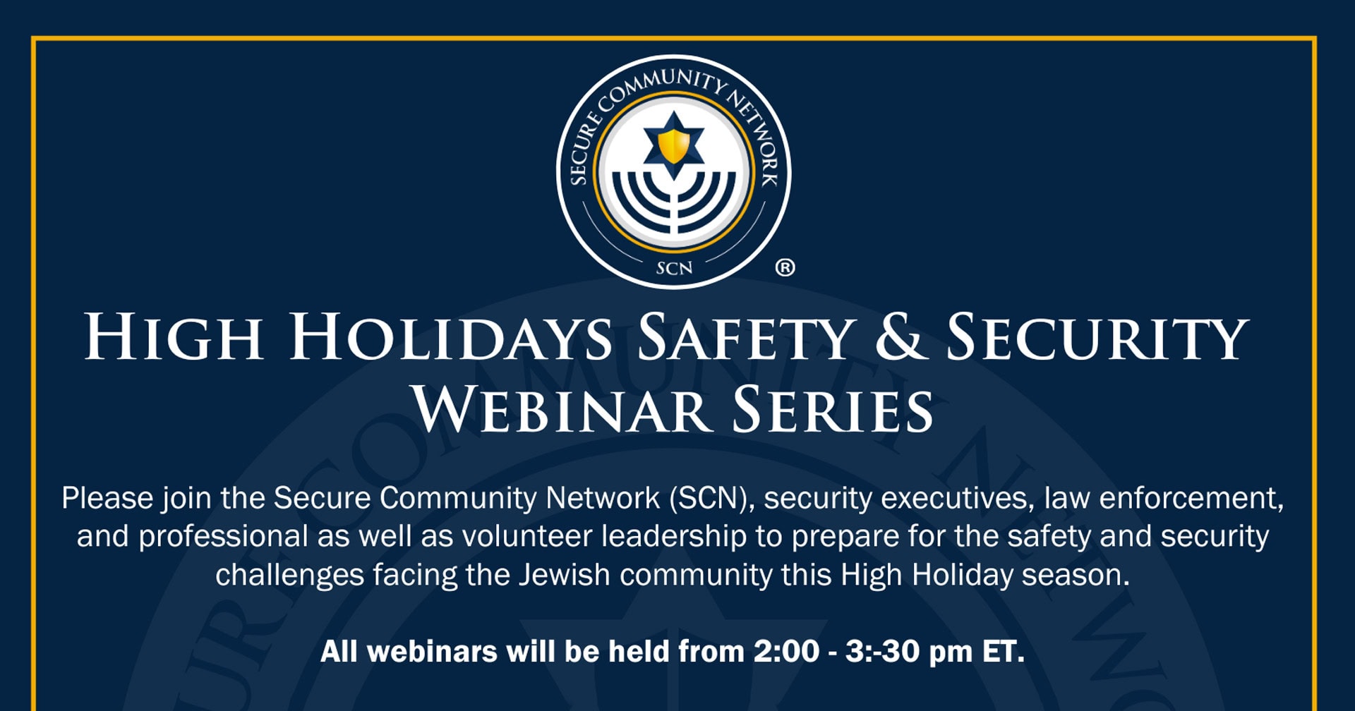 SCN Webinar Series for High Holidays