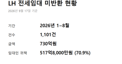LH 전세임대 보증금 미반환 - 올해 1~8월 LH 전세임대 보증금 미반환 건수와 금액을 정리한 요약 카드