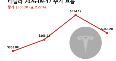 테슬라 주가 상승 이유 - 테슬라 주가 9월 17일 흐름 (전일 종가→저가→고가→종가)