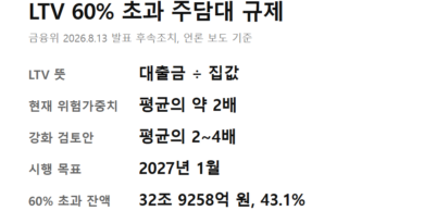 LTV 60% 초과 대출한도 - LTV 60% 초과 대출한도 규제 핵심 숫자 요약 카드 — 정의·현재 위험가중치·검토안·시행 목표·잔액 비중