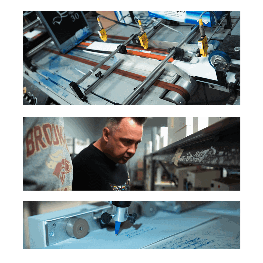 Precision print machinery in action at Johnson Advertising for high-quality custom printing services.