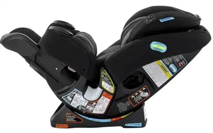 Graco 4Ever Extend2Fit DLX 4-in-1 Car Seat in black, showcasing its adjustable features and cup holders.