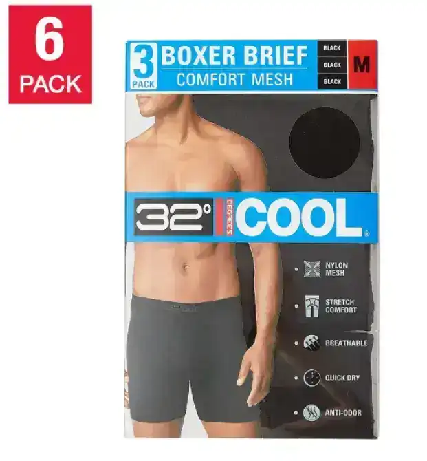 Pack of 6 lightweight mesh boxer briefs with a branded elastic waistband, ultra-stretch fabric, and moisture-wicking technology for all-day comfort.